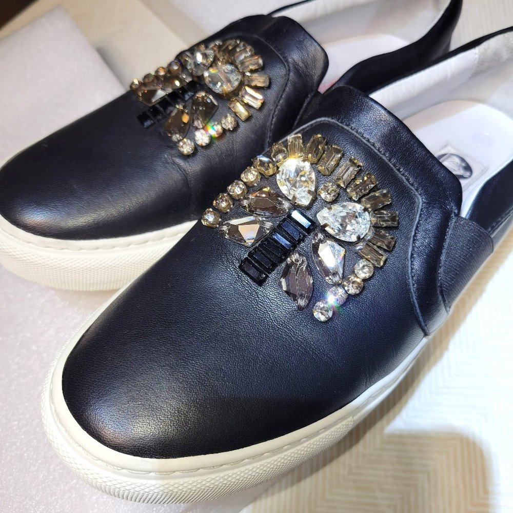 Lanvin Paris Women's Slip On Leather Sneakers Jewelled Sz 37 EUR